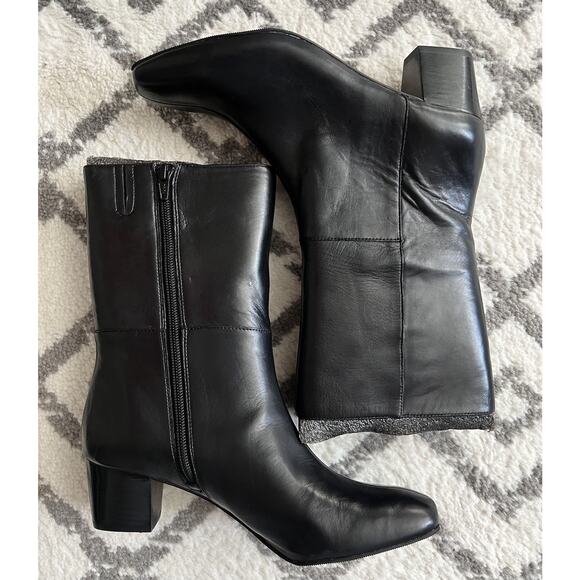 ANTONIO MELANI Black Leather Mid Calf Classic Zip Boots - Picture 1 of 11